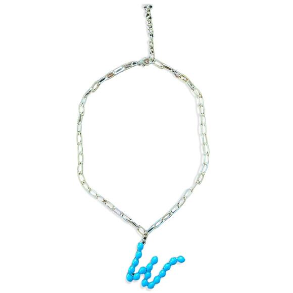 W Initial Pearl Gold Link Necklace Choker Charm - Picture 3 of 3